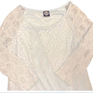 CALSTYLE Baby Blue Lace Long Sleeve Women's Top SZ Large